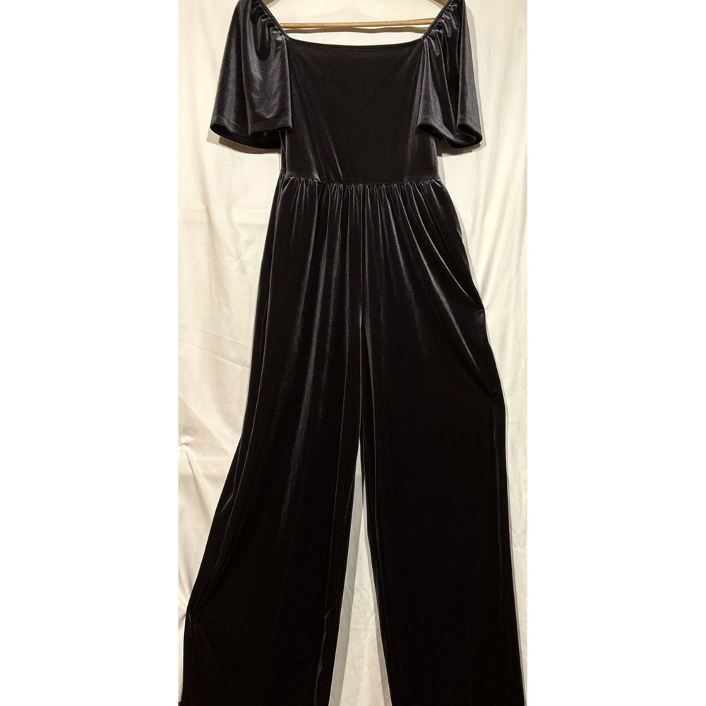 Velour Velvet Renissance Peasant Jumpsuit Sz L Old Navy Dark Grey